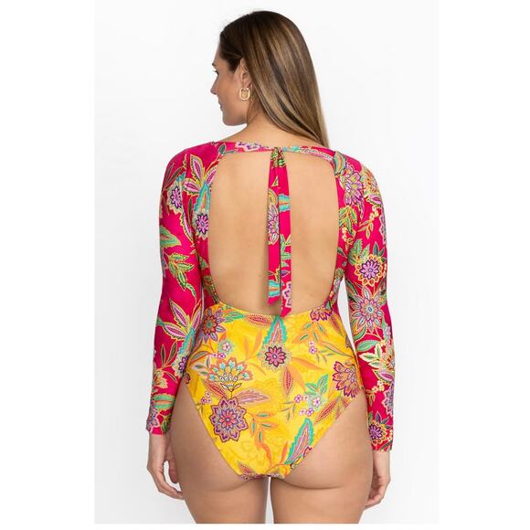 JOHNNY WAS Flamingo Mix Surf Cut-Out One Piece Swimsuit Plus Size 3X NWT $248 - Picture 3 of 10
